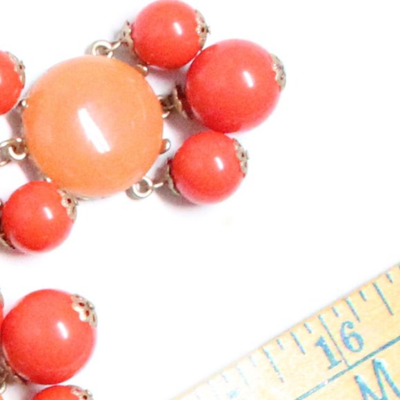 Orange Discs & Hanging Balls Adjustable Costume Jewelry Statement Necklace - Picture 8 of 11